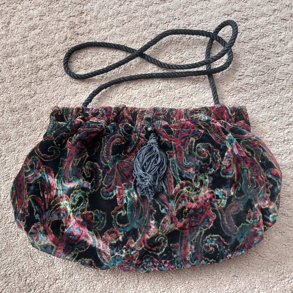 Vintage 90s Velvet Paisley Shoulder Bag